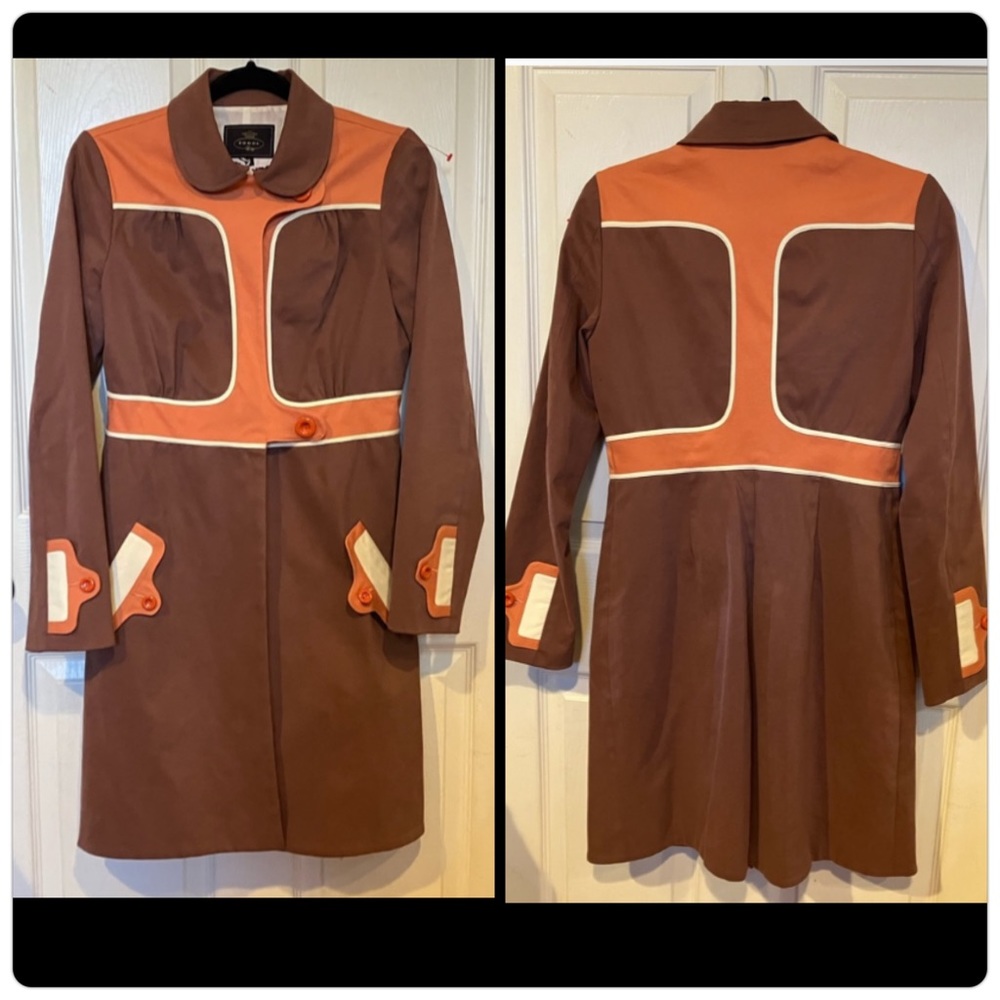 Tocca Mod 60s Vintage Patchwork 100% Silk-Lining Long Coat Jacket Size 6
